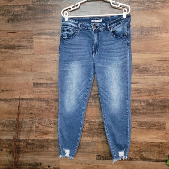 KanCan Jeans Size 14 Skinny Ankle High Rise Medium Light Wash Denim Raw Hem - Picture 1 of 9